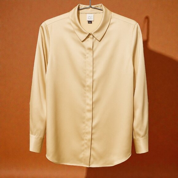 A New Day Satin Blouse – Champagne Cream, Hidden Button Placket, Size Medium - Picture 1 of 3